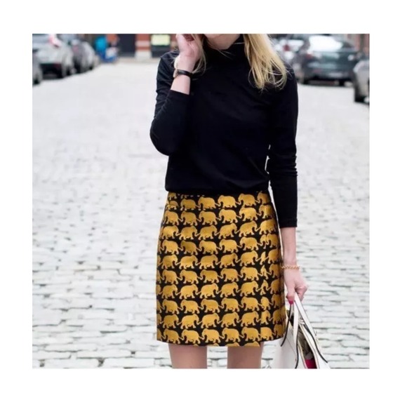 J. Crew Mini Skirt Gold‎ Elephant Jacquard Party Cocktail Black Size 00 - Picture 1 of 11